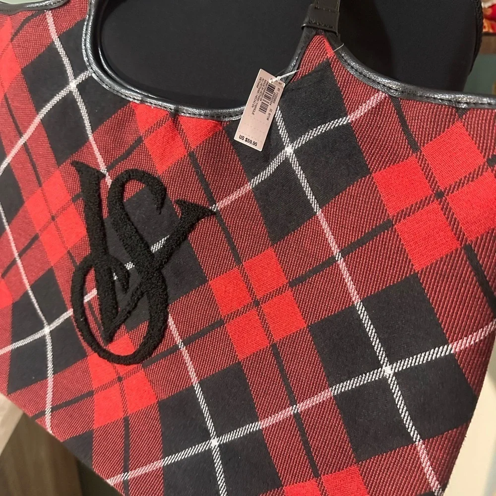 NWT Victoria's Secret Black and Red Checkered Tote